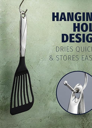 Zulay Kitchen Stainless Steel Fish Spatula - 12.8” Flexible Slotted Turner for Cooking & Frying - Ergonomic Handle, Non-Stick Safe & Dishwasher Safe Kitchen Utensil for Everyday Use