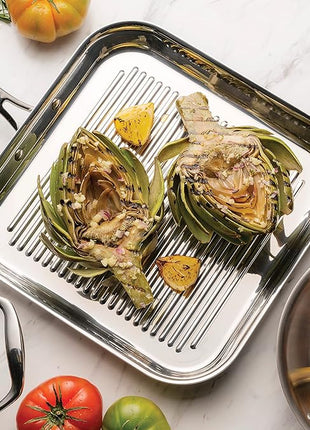 Tramontina Signature Tri-Ply Clad Stainless Steel 11-Inch Square Grill Pan, Induction-Ready, Dishwasher-Safe, NSF-Certified, Made in Brazil