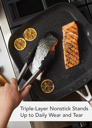 KitchenAid Hard Anodized Induction Nonstick Square Grill Pan/Griddle with Pouring Spouts, 11.25 Inch, Matte Black