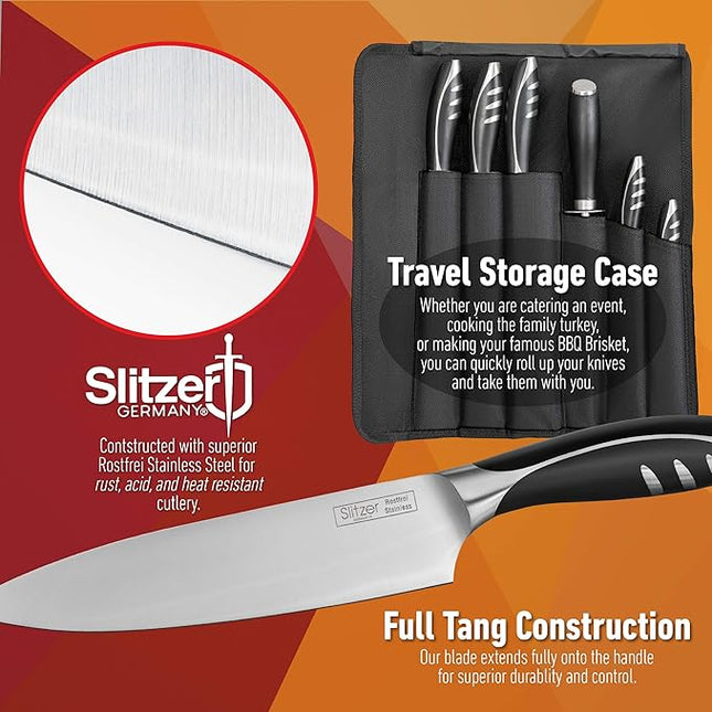Slitzer Germany 7-Piece Chef's Knife Set, Ergonomically Designed, Professional Grade Chef Knives, Great addition to any kitchen