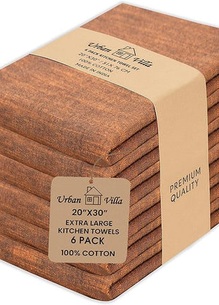 Urban Villa Halloween Kitchen Towels Black/Orange Dish Towels 100% Cotton Highly Absorbent Kitchen Towels Set of 6 20"x30" Chambray Quick Drying Dish Cloths & Dish Towels with Hanging Loop Tea Towels