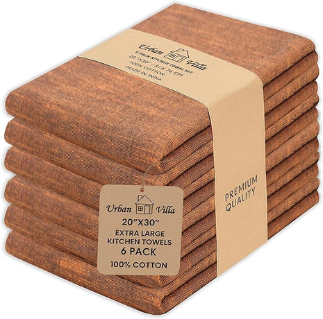 Urban Villa Halloween Kitchen Towels Black/Orange Dish Towels 100% Cotton Highly Absorbent Kitchen Towels Set of 6 20"x30" Chambray Quick Drying Dish Cloths & Dish Towels with Hanging Loop Tea Towels