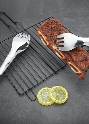 MSY BIGSUNNY 9 Inch Serving Tongs, Stainless Steel Metal Tongs for Cooking, Barbecue, Grilling, Buffet - Set of 2, Silver