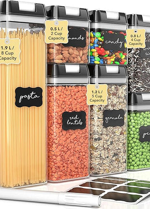 Simply Gourmet Airtight Food Storage Containers with Lids – 7 Piece Assorted Size Kitchen Pantry Organization Set, BPA-Free Clear Plastic, Stackable Containers for Cereal, Flour, Sugar, Rice, Snacks