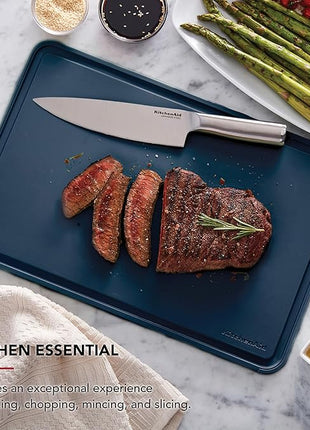 KitchenAid Classic Plastic Cutting Board with Perimeter Trench and Non Slip Edges, Dishwasher Safe, 12 x 18 inch, Ink Blue