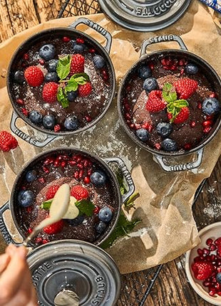 staub La Cocotte Round 40509-474 Mini Pico Cocotte Round Gray 40509-474 Small Two-Handed Cast Enameled Pot, Induction Compatible