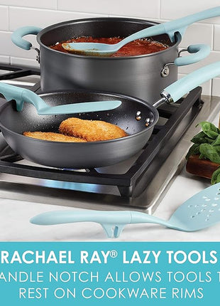 Rachael Ray Tools and Gadgets Spoon, Slotted and Solid Turners Set/ Cooking Utensils - 3 Piece, Light Blue