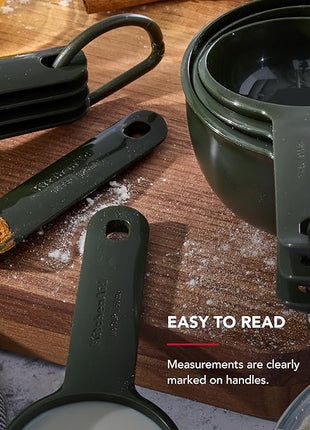 KitchenAid Plastic Measuring Cups and Spoon Set, Set of 9, /4, 1/2, 1/3, and 1 cup sizes, and 1 tbsp, 1/2 tbsp, 1 tsp, 1/2 tsp and 1/4 tsp, Evergreen