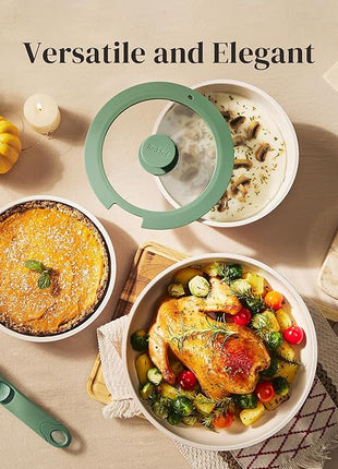 Redchef Ceramic Cookware Set, Removable Handle Pots and Pans Non-Stick, Rv Cookware Set, Non-Toxic Pots and Pans Set No PFAS, PTFE, PFOA, Detachable Pots and Pans, Dishwasher & Oven Safe (Green)