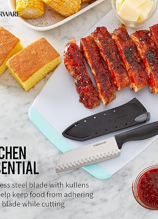 Farberware Edgekeeper 5-Inch Santoku Knife with Self-Sharpening Blade Cover, High Carbon-Stainless Steel Kitchen Knife with Ergonomic Handle, Razor-Sharp Knife, Black