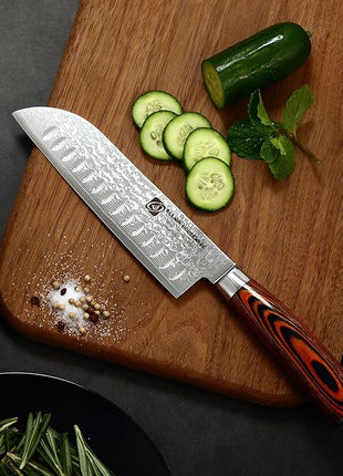 Japanese Santoku Knife 7" Damascus VG10 Stainless Steel 67-Layer Forged Razor Sharp Asian Chef's Knife Pakkawood Handle Precision Slicing Dicing Chopping Meat Fish Vegetables Gift Box