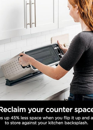 Ninja SP301 Dual Heat Air Fry Countertop 13-in-1 Oven with Extended Height, XL Capacity, Flip Up & Away Capability for Storage Space, with Air Fry Basket, SearPlate, Wire Rack & Crumb Tray, Silver