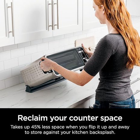 Ninja SP301 Dual Heat Air Fry Countertop 13-in-1 Oven with Extended Height, XL Capacity, Flip Up & Away Capability for Storage Space, with Air Fry Basket, SearPlate, Wire Rack & Crumb Tray, Silver
