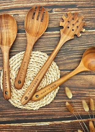 Teak Wooden Spoons for Cooking - 8Pcs Kitchen Utensils Set With Spatulas