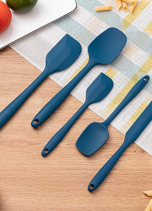 Silicone Spatula Set, 5 Piece Food Grade Rubber Spatulas for Baking, Cooking, and Mixing High Heat Resistant Non Stick Dishwasher Safe BPA-Free (Navy Blue)