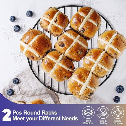 P&P CHEF Round Cooling Rack Set, Round Wire Racks for Cooking Baking, Fit Air Fryer & Oven, Stainless Steel Core with Nonstick Coatings, Black, 2 PCS - 7.5 Inch