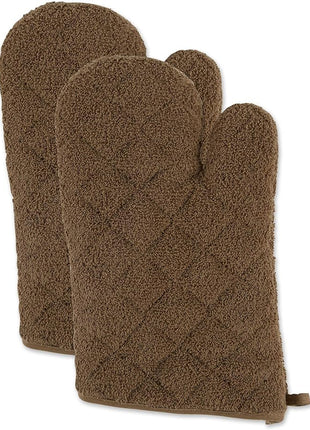 DII Basic Terry Collection 100% Cotton Quilted, Oven Mitt, Brown, 2 Piece