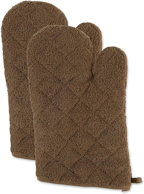 DII Basic Terry Collection 100% Cotton Quilted, Oven Mitt, Brown, 2 Piece