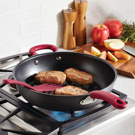 Rachael Ray Create Delicious Deep Hard Anodized Nonstick Frying Pan / Fry Pan / Hard Anodized Skillet - 12.5 Inch, Gray