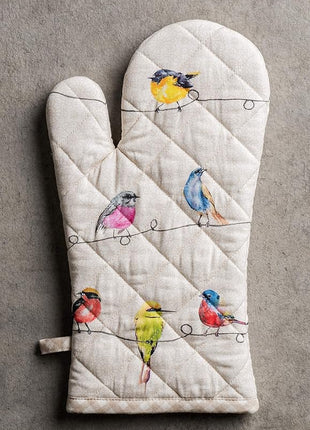 Maison d' Hermine 100% Cotton Oven Mitt & Pot Holder Set (7.5"x13" & 8"x8") Heat Resistant BBQ Cooking Gloves with Loop, Baking, Grilling, Kitchen, Handling Hot Pans Spring/Summer (Birdies On Wire)