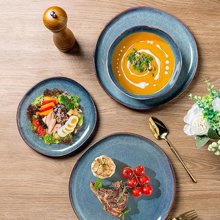 AmorArc Ceramic Dinnerware Sets,Handmade Reactive Glaze Stoneware Plates and Bowls Set,Highly Scratch Resistant | Dishwasher & Microwave Safe Dishes set,Service for 6 (18pc)