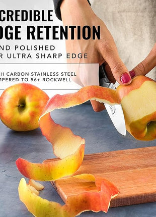 Cutluxe Paring Knife, 3.5" Small Kitchen Peeling Knife with Razor Sharp Blade – High Carbon German Steel, Full Tang, Ergonomic Handle Design – Artisan Series
