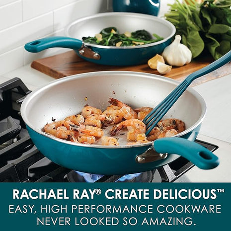 Rachael Ray Create Delicious Nonstick Frying Pan Set / Fry Pan Set / Skillet Set - 9.5 Inch and 11.75 Inch, Blue