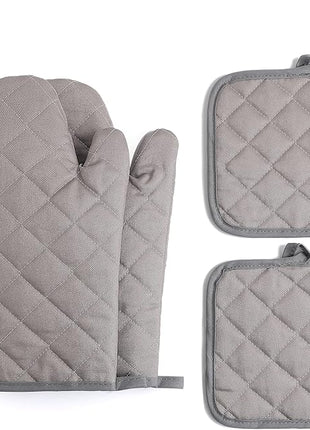 Oven Mitts and Pot Holders 4 pcs Set,High Heat Resistant 500 Degree Extra Thicken Long Kitchen Cotton Oven Glove for Cooking (12 Inch,Grey)