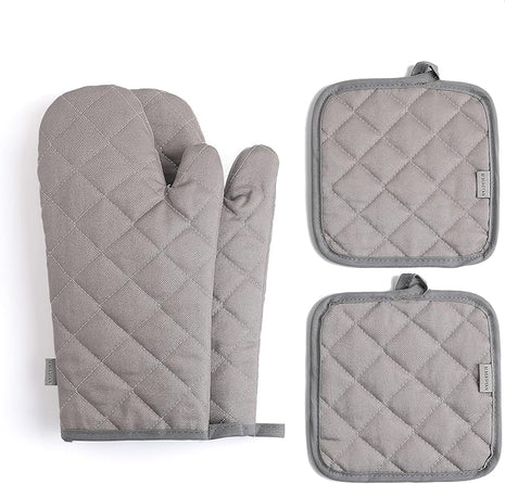 Oven Mitts and Pot Holders 4 pcs Set,High Heat Resistant 500 Degree Extra Thicken Long Kitchen Cotton Oven Glove for Cooking (12 Inch,Grey)