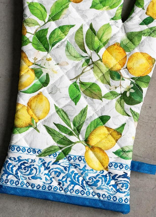 Maison d' Hermine 100% Cotton Oven Mitt & Pot Holder Set (7.5"x13" & 8"x8") Heat Resistant BBQ Cooking Gloves with Loop, Baking, Grilling, Kitchen, Handling Hot Pans Spring/Summer (Cedrat)