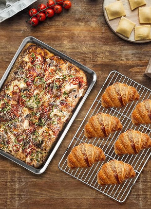 Baking Sheet with Wire Rack Set (1 Baking Pan + 1 Cooling Rack), 16 x 12 x 1 Inch Stainless Steel Cookie Sheet Pan Toaster Oven Tray with Rack, Non-stick & Dishwasher Safe