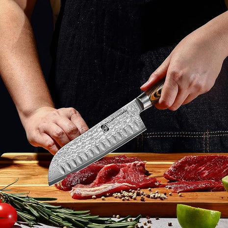Japanese Santoku Knife 7" Damascus VG10 Stainless Steel 67-Layer Forged Razor Sharp Asian Chef's Knife Pakkawood Handle Precision Slicing Dicing Chopping Meat Fish Vegetables Gift Box