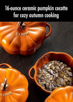 STAUB 0.5-qt Petite Ceramic, Oven & Stove Safe up to 572°F, Pumpkin Dish, Baking , Candy Dish, Burnt Orange
