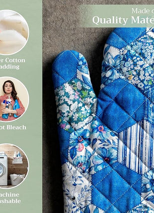 Maison d' Hermine Oven Gloves 100% Cotton Oven Mitt 7" x 13" with Loop Heat Resistant, BBQ, Cooking Gloves, Baking, Grilling, Kitchen, Handling Hot Pans Spring/Summer (Pack of 1, Summer Blues)