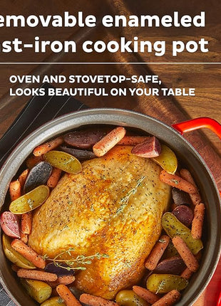 Instant Pot Electric Round Dutch Oven,6-Quart 1500W,From the Makers of Instant Pot,5-in-1: Braise,Slow Cook,Sear/Sauté,Food Warmer,Cooking Pan,Enameled Cast Iron,Included Recipe Book,Red