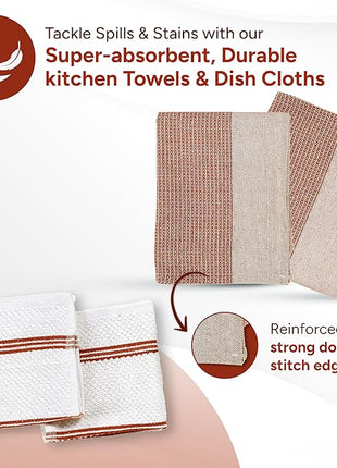 Casa Platino Potholders for Kitchens, 8-Piece – 500°F Heat Resistant Oven Mitts and Pot Holders, Mini Oven Mitts with Silicone Grip, 2 Kitchen Towels & 2 Dish Cloths – Durable & Non-Slip – Canyon Rose