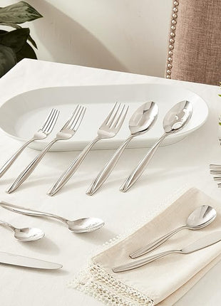 Oneida Camlynn Mirror 45 Piece Casual Flatware Set, 18/0 Stainless, Service for 8,Silver
