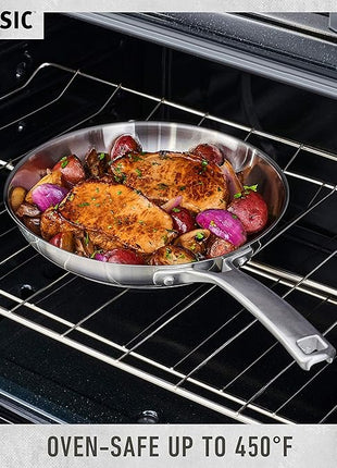 Calphalon Classic Stainless Steel Cookware Set, 10-Piece, Impact-Bonded Aluminum Base, Stay-Cool Handles