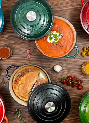 Cast Iron Dutch Oven with Lid – Non-Stick Ovenproof Enamelled Casserole Pot – Sturdy Dutch Oven Cookware – Orange, 7.3-Quart, 30cm – by Nuovva