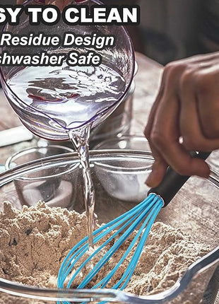 Anaeat Silicone Kitchen Whisk Set of 4, Perfect for Non-Stick Cookware, Milk and Egg Beater Blender for Whisking, Cooking, Baking, Beating - 11'' Flat Whisk and 8.5''+10.5''+12'' Balloon Whisks (Blue)
