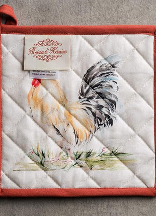 Maison d' Hermine Pot Holders Set 100% Cotton Heat Resistant Potholders 8" x 8" Hot Pads with Loop BBQ, Cooking, Baking, Grilling, Kitchen, Handling Hot Pans Spring/Summer (Pack of 2, Campagne)