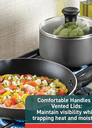 T-fal Initiatives Non Stick Fry Pan 2 Piece Set, 8.5, 10 Inch, Oven Broiler Safe 350F, Cookware, Kitchen Cooking Set, Skillets, Frying Pans, Egg Pan, Omelet Pan, Pots and Pans, Dishwasher Safe, Black