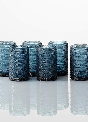 Fortessa Jupiter Beaded Hobnail Glass, 13 Ounce Iced Beverage (Set of 6), Cornflower Blue