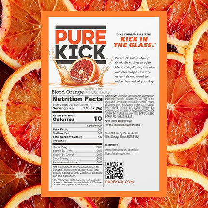 Pure Kick Energy Singles To Go Drink Mix, Blood Orange, Includes 12 Boxes with 6 Packets in each Box, 72 Total Packets