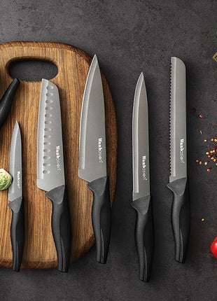 Wanbasion Black Stainless Steel Knife Set, Sharp Kitchen Knife Set Professional, Kitchen Knife Set Dishwasher Safe with Covers for Cooking