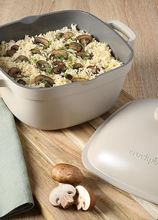 Crock-Pot Northvale Cast Aluminum Lightweight Durable 5.2 Quart Heavy Duty Dutch Oven Pot With Lid, Oven Safe, Dual Handles - Matte Linen White