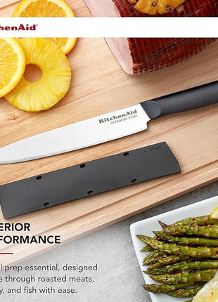 KitchenAid Classic Slicing Knife with Custom Fit Blade Cover, 8 inch, Sharp Kitchen Knife, High Carbon Japanese Stainless Steel Blade, Black