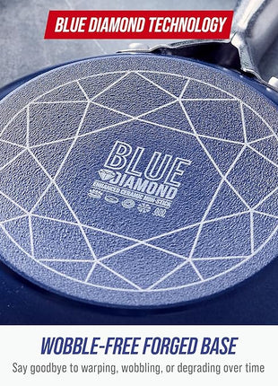 Blue Diamond 14" Nonstick Frying Pan Skillet, Diamond Infused PFAS & PTFE-Free Ceramic Pot, Dishwasher & Oven Safe, Stay Cool Handle, Durable Non Toxic Metal Utensil Safe, Family Jumbo Pan, Blue