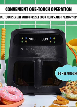 CRUX x Marshmello 8.0 QT Digital Air Fryer with TurboCrisp Technology, Touch Screen Temperature Control, Timer and Auto Shut-off, Fully Programmable, Silicone Liner Included, Black