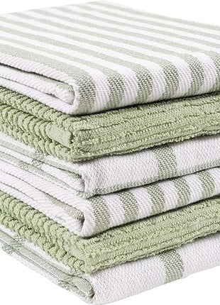 KAF Home Premium Kitchen Towels (18" x 28"), Large 100% Cotton, Flat & Terry Absorbent Dish Towel Set (Sage, 18 x 28-6 Pack)
